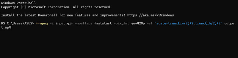 Insert The Command FFmpeg
