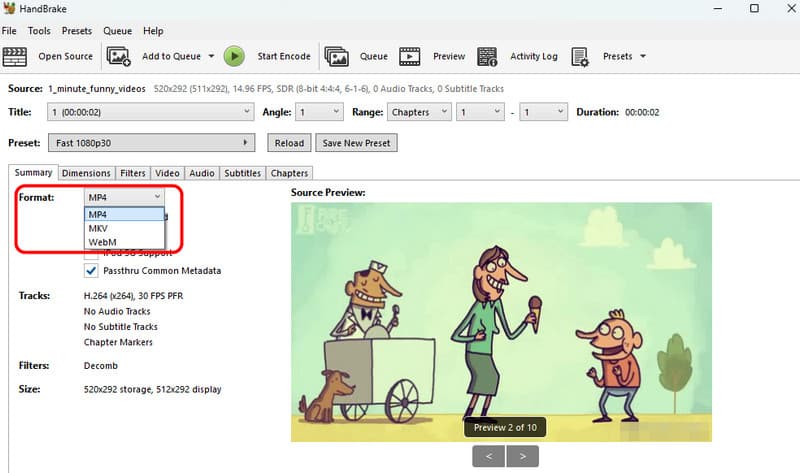 Select Mp4-Output Format Handbrake