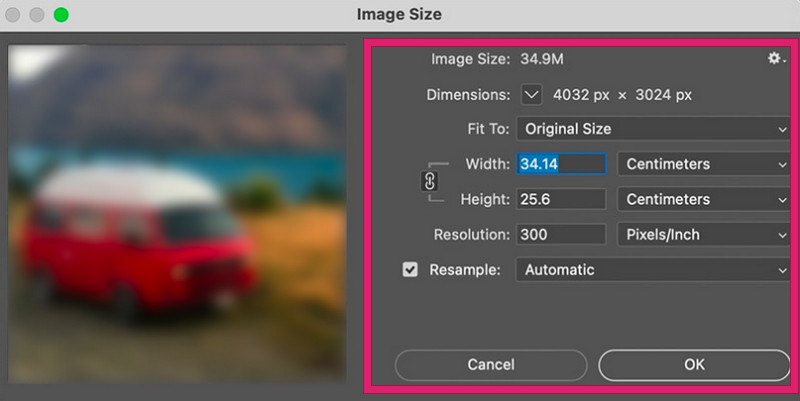 अपस्केल इमेज फ़ोटोशॉप सेट