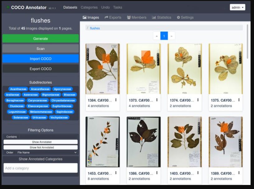Screenshot of COCO annotator's labeling tool